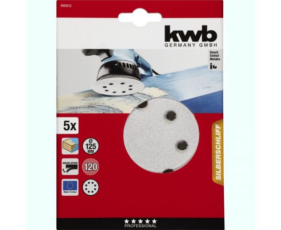 Круг шлифовальный 125 мм К120 5 шт KWB 495912 – изображение 2