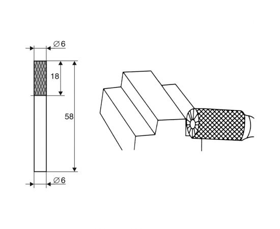 Борфреза цилиндрическая с режущей кромкой, форма B, 6x18x6х58 мм Энкор 21702 – изображение 3