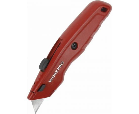 Строительный нож WORKPRO алюминиевый, с выдвижным трапециевидным лезвием, 3 лезвия WP213017 