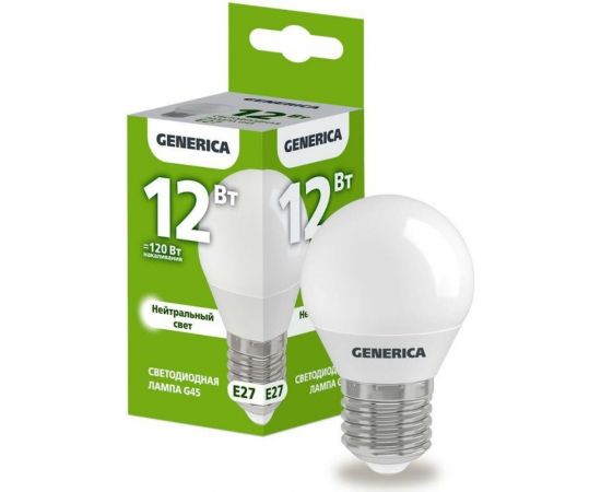 Светодиодная лампа GENERICA G45 шар 12Вт 230В 4000К E27 LL-G45-12-230-40-E27-G 
