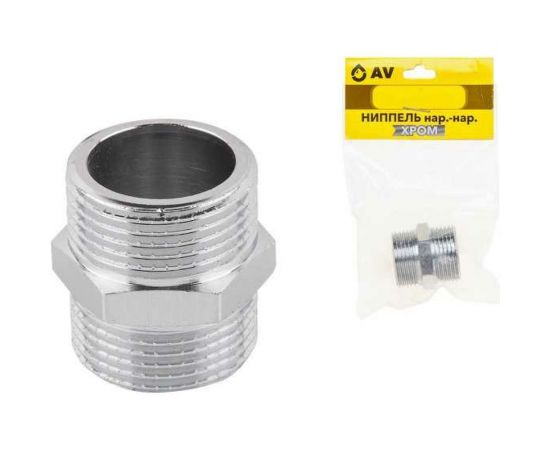 Латунный ниппель AV Engineering наружная-наружная, 1"", хром AVE303006 