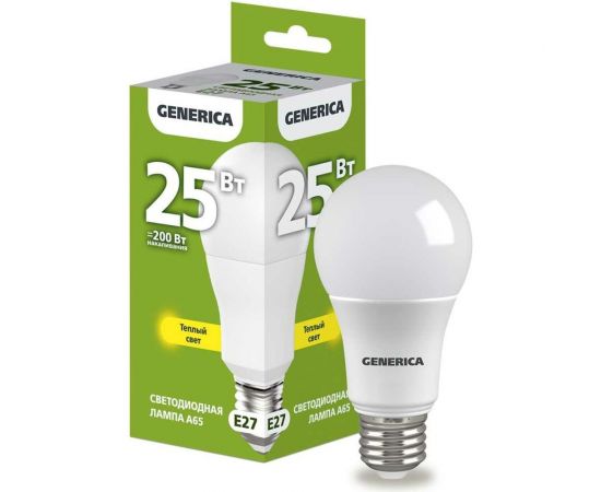 Светодиодная лампа GENERICA A65 груша 25Вт 230В 3000К E27 LL-A65-25-230-30-E27-G 