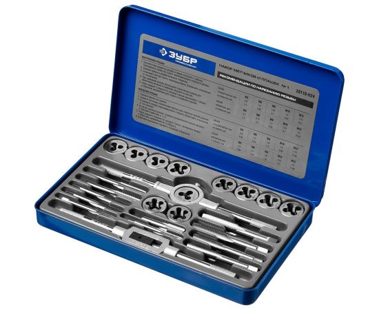 Набор метчиков и плашек, сталь Р6М5, 24 предмета ЗУБР ""ПРОФЕССИОНАЛ"" 28110-H24 – изображение 2