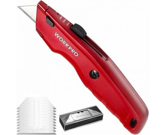 Строительный нож WORKPRO алюминиевый, с выдвижным трапециевидным лезвием, 3 лезвия WP213017 – изображение 3