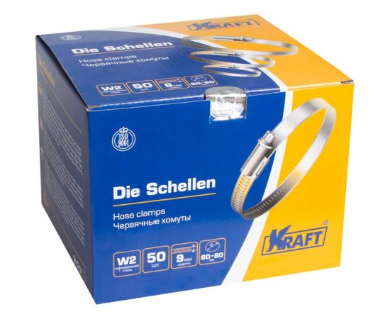 Хомут KRAFT 60-80 мм, нержавеющая сталь, уп. 50 шт. KT 880410 – изображение 3