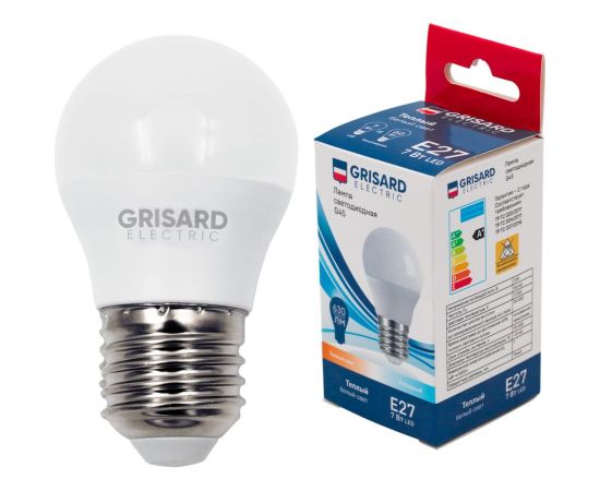 Светодиодная лампа Grisard Electric шар G45 E27 7Вт 3000К 220В GRE-002-0021(1) – изображение 3