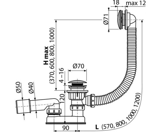 Сифон для ванны Alca Plast CLICK/CLACK, металл A504CKM – изображение 3