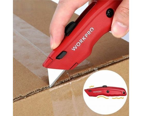Строительный нож WORKPRO алюминиевый, с выдвижным трапециевидным лезвием, 3 лезвия WP213017 – изображение 8