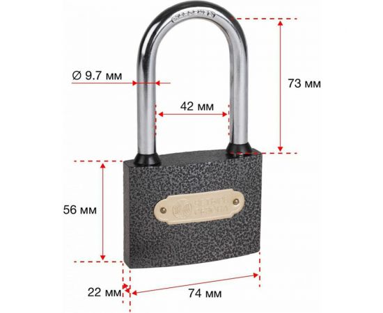 Навесной замок ЧЕТЫРЕ СЕЗОНА Чугун 75 мм, длинная дужка 79-0027 – изображение 9