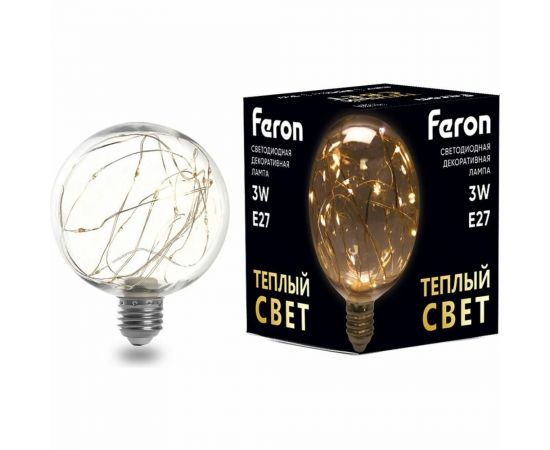 Светодиодная лампа FERON LB-382, G95, 3W 175-265V E27 2700К, 250Lm, угол рассеивания 220 41677 