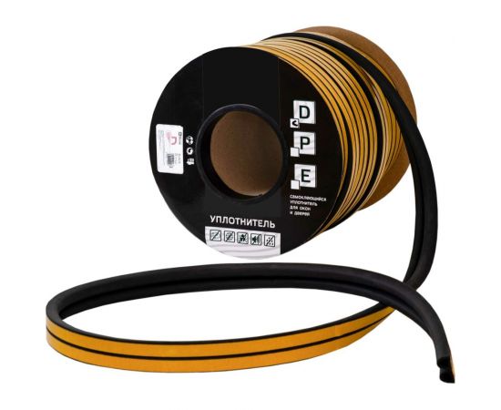 Уплотнитель VETTORE профиль D 9x7,5 мм, 100 м, Black черный 20366 