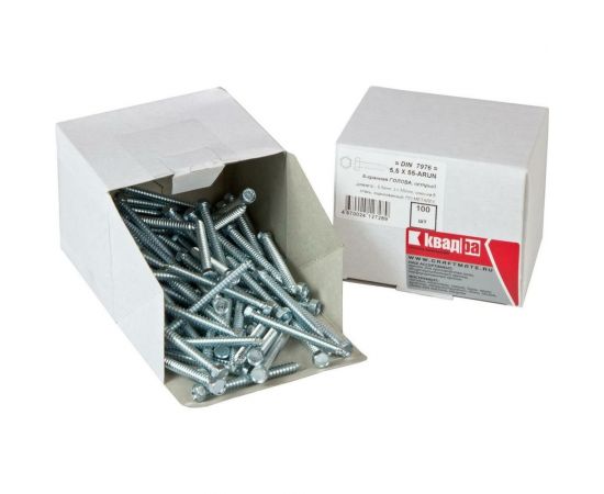 Саморез КВАДРА DIN 7976, 5.5x55, цинк, 6-гр. голова, острый, кор. 100 шт. 765555003100 – изображение 2