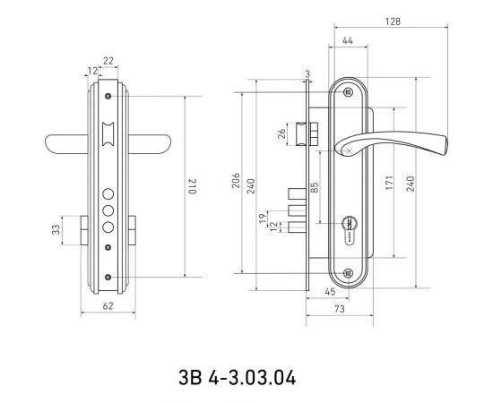 Врезной замок БУЛАТ ЗВ4-3.03.04 НОМОС (хром; 5 перфоключей; с ручками) 13966 – изображение 3