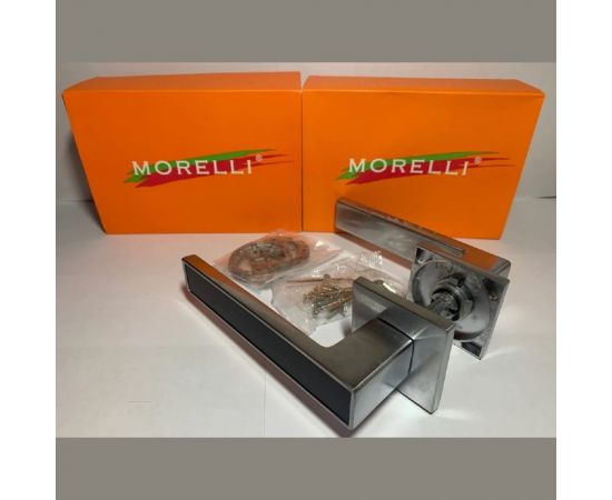 Дверная ручка MORELLI MH-48-S6 SC/BL, на квадратной розетке 6 мм, цвет-мат.хром/черный 9013388 – изображение 3