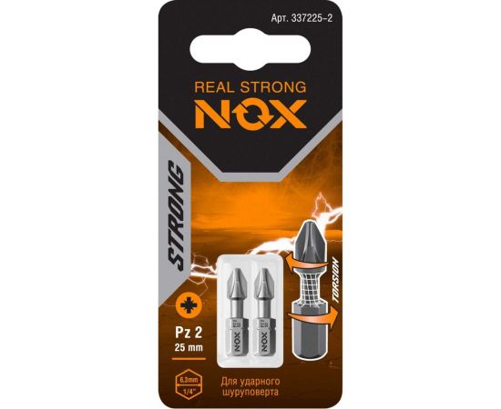 Бита торсионная STRONG (2 шт; PZ2х25 мм; карта; C6.3) NOX 337225-2 