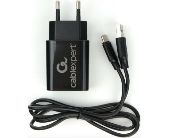 Адаптер питания Cablexpert USB 2 порта, 2.4A, черный + кабель 1м Type-C MP3A-PC-37 – изображение 2