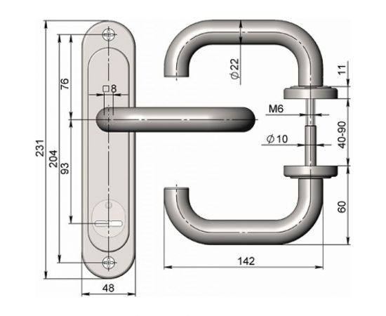 Противопожарная ручка на планке CRIT квадрат 8x8 мм, цвет черный P93-5858-Y/чш 05566 – изображение 2