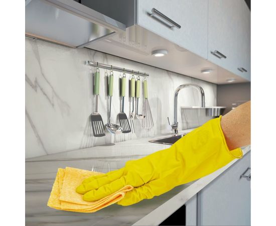 Хозяйственные многоразовые латексные перчатки ОФИСМАГ хлопчатобумажное напыление, размер М 604198 – изображение 5