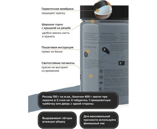 Краска для мебели и декора ATURI Design Меловой бархат mia скоро гроза, 0.4 кг T1-00010816 – изображение 5