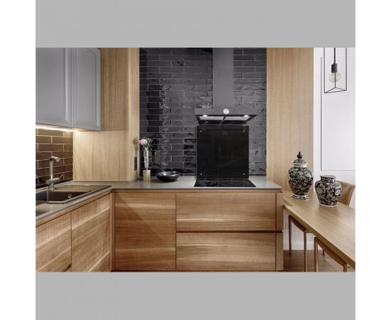 Кухонный фартук на стену Оптион Черный (панель из закаленного стекла; 600x600 мм) 81915 