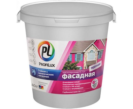 Водно-дисперсионная фасадная краска Profilux PL-112А (влагостойкая; белая; 40 кг) Н0000001056 