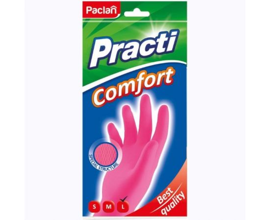 Хозяйственные перчатки PACLAN Practi Comfort латекс, хб напыление, разм L, розовые 407272 606355 