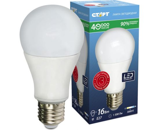 Светодиодная лампа СТАРТ в колбе лон LEDGLSE27 16W30 – изображение 3