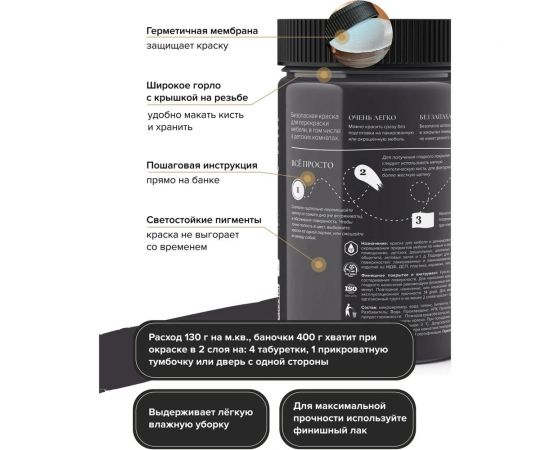 Краска для мебели и декора ATURI Design Меловой бархат mia черный бархат,0.4 кг T1-00010837 – изображение 4