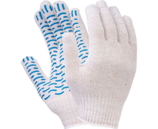 Перчатки FORT волна, х/б с ПВХ, 10 класс, 55г, белые 501219521 