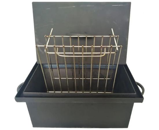 Коптильня с гидрозатвором Петромаш сталь 2 мм, двухъярусная с поддоном, 40x25x20 см, кованые ручки 60709 – изображение 3