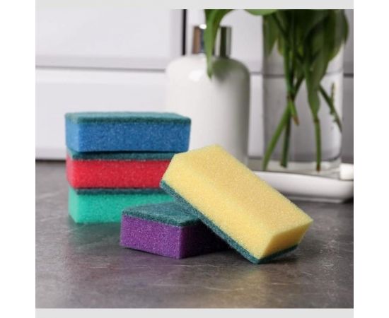 Бытовая губка Доляна Эконом с чистящим слоем, 5 штук в упаковке, 7.5х4.5х2.5 см 1233938 