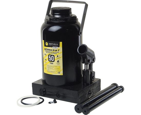 Гидравлический бутылочный домкрат ЭВРИКА с клапаном, 50 т, ремкомплект ER-80501 