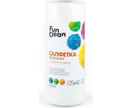 Сухая салфетка из вискозы Fun Clean универсальная, 25х40 см, 30 шт. в рулоне 6759 