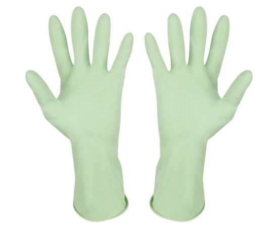 Латексные перчатки Рыжий кот с хлопковым напылением, зеленые, размер S 101278 