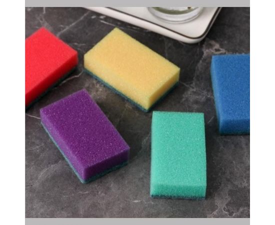 Бытовая губка Доляна Эконом с чистящим слоем, 5 штук в упаковке, 7.5х4.5х2.5 см 1233938 – изображение 3