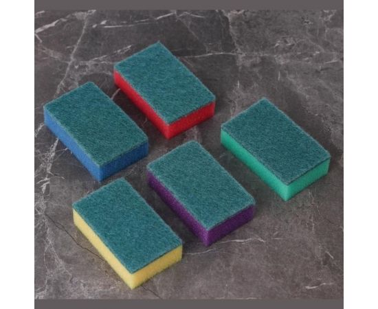 Бытовая губка Доляна Эконом с чистящим слоем, 5 штук в упаковке, 7.5х4.5х2.5 см 1233938 – изображение 4