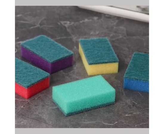 Бытовая губка Доляна Эконом с чистящим слоем, 5 штук в упаковке, 7.5х4.5х2.5 см 1233938 – изображение 5