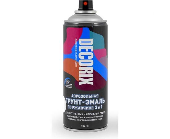Аэрозольная грунт-эмаль Decorix (по ржавчине 3 в 1; белый; матовый; 520 мл) 0106-24 DX 