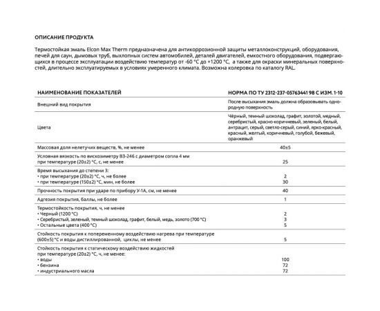 Термостойкая эмаль Elcon Max Therm серая, 400 градусов, 25 кг 00-00000015 – изображение 5