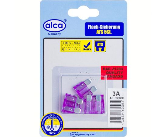 Флажковый предохранитель Alca 3 А, 5 шт в блистере 690030 
