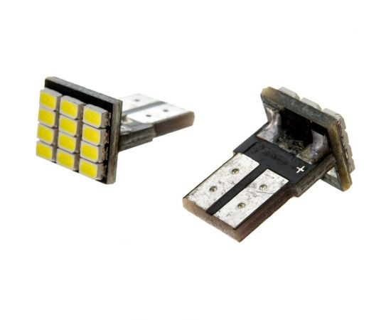 Автолампа диод SKYWAY T10, 12V, 12 SMD, блистер без цоколя, 1-контакт, белая, комплект 2 шт., габариты, номер S08201335 – изображение 3