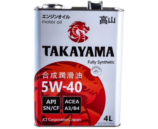 Моторное масло Takayama синтетическое, SAE 5W40, API SN/CF, 4 л 605045 