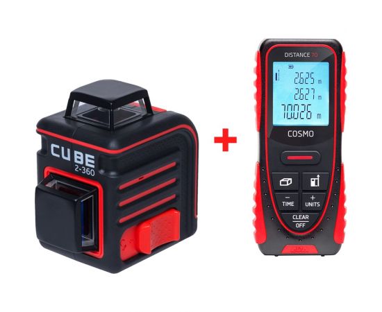 Комплект ADA лазерный уровень cube 2-360 basic edition + лазерный дальномер cosmo 70 А00701 