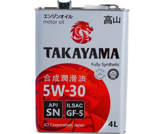 Масло моторное Takayama синтетическое, SAE 5W30, ILSAC GF 5, API SN, 4 л 605043 