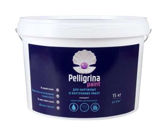 Акриловая краска PELLIGRINA PAINT для наружных и внутренних работ, моющаяся, белоснежная, 15 кг 231214 