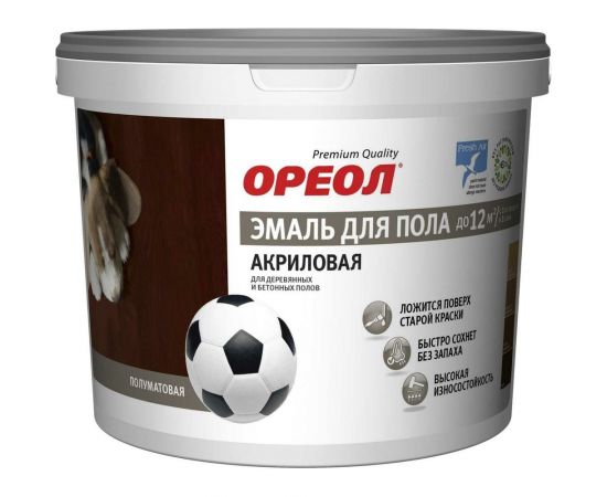 Акриловая эмаль для пола Ореол (полуматовая; венге; 2.3 кг) 73370 