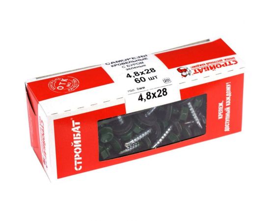 Кровельные саморезы с буром Стройбат 4,8x28 зеленый 60 шт 228791 – изображение 2