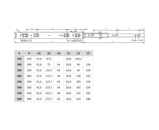 Шариковые направляющие полного выдвижения MF 400 мм, Н=35 мм 5488v – изображение 2