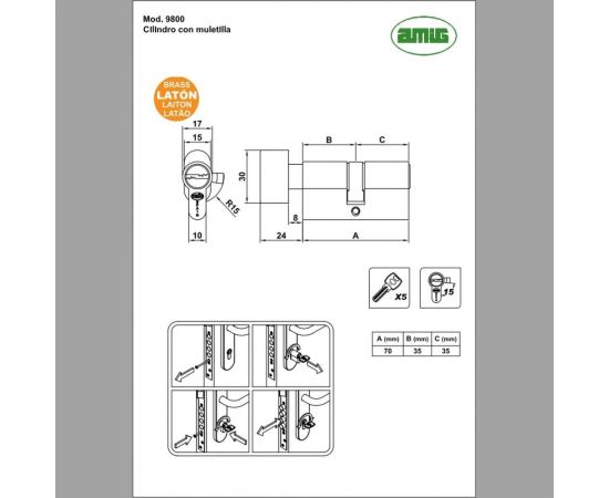 Цилиндровый механизм с вертушкой Amig хромированная латунь, 30-10-30 9800-70 LCB M – изображение 2
