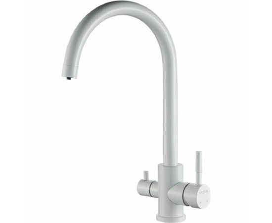 Смеситель для кухни OUTE 370 мм однорычажный, белый, со встроенным краном под питьевую воду, нержавеющая сталь T60203CK 
